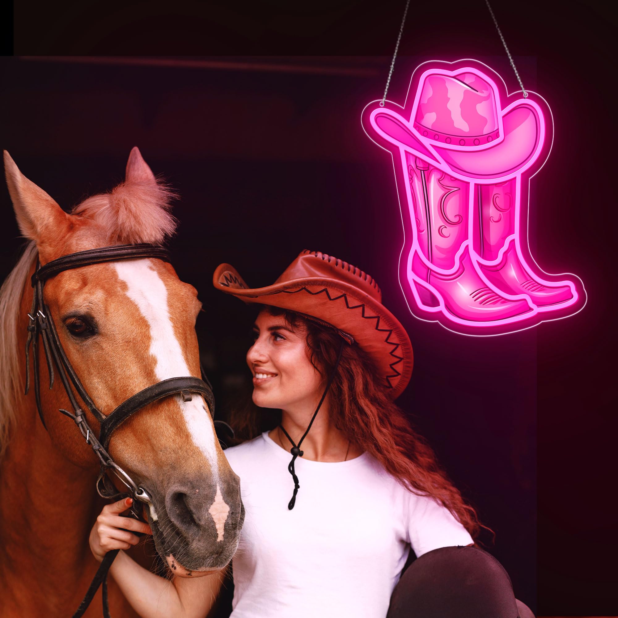 ZLOOREE pink cowgirl boot neon sign adds vibrant focal point to rooms.