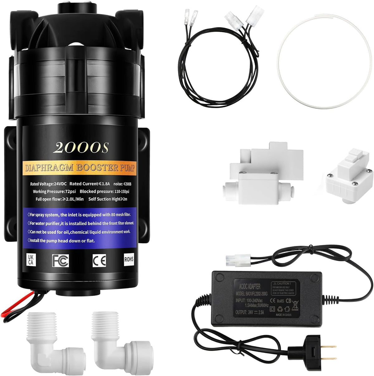 Zlshmoee 6800 booster pump kit front view boosts RO water flow
