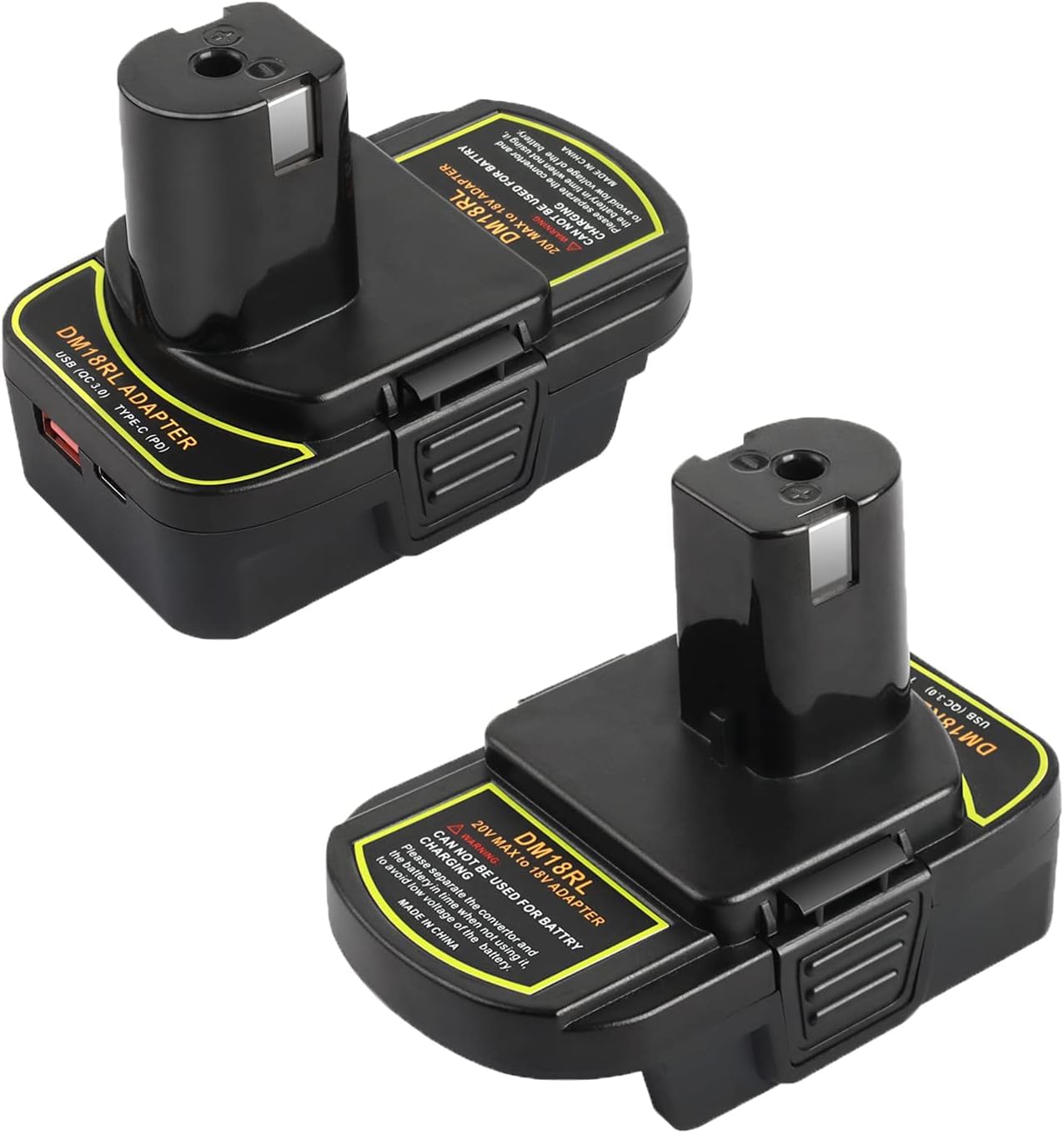 ZLWAWAOL DM18RL adapter front view, compact design for cross-brand battery use.