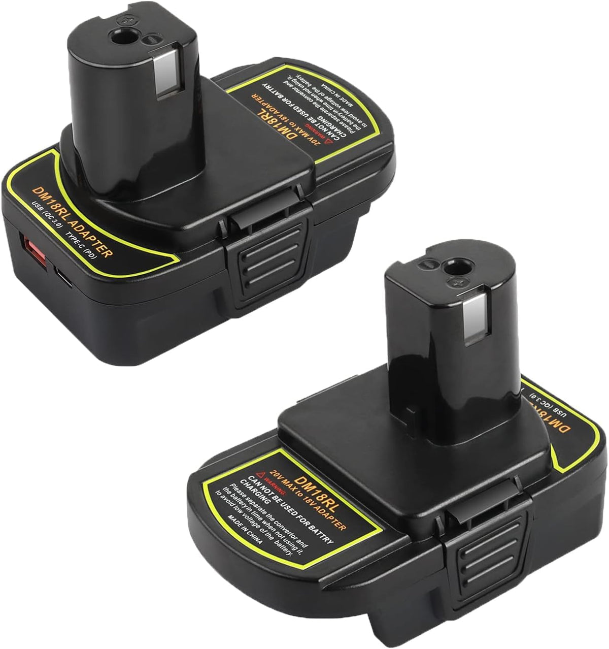 ZLWAWAOL DM18RL adapter front view, compact design for cross-brand battery use.