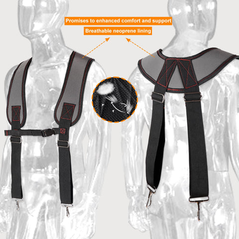 ZMGM tool belt with suspenders adjustable waist fits 32 to 66 inches.