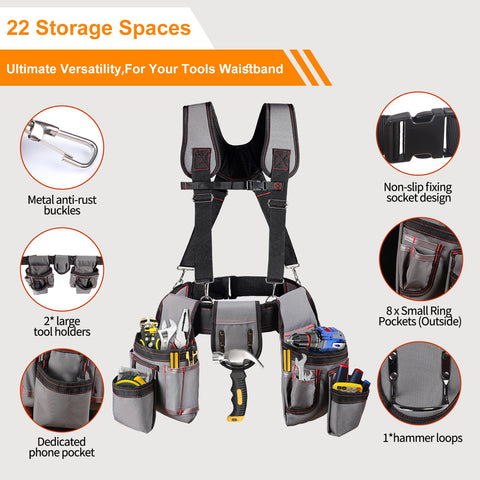 ZMGM tool belt with suspenders detachable pouches for customizable tool layout.