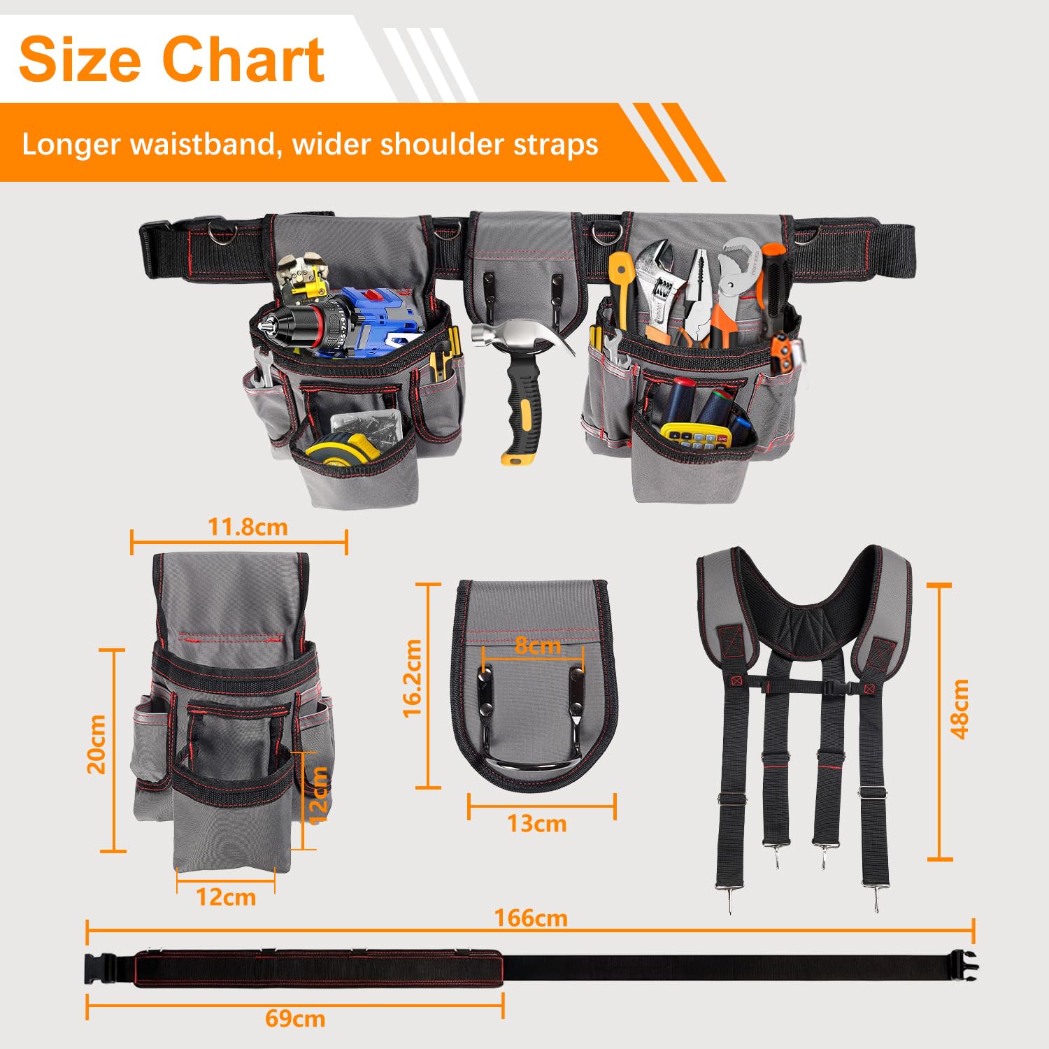 ZMGM tool belt with suspenders heavy-duty Oxford fabric for rugged sites.