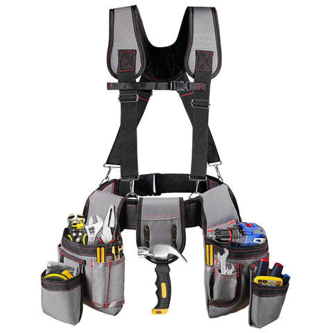 ZMGM tool belt with suspenders overview image shows organized pockets for quick access.