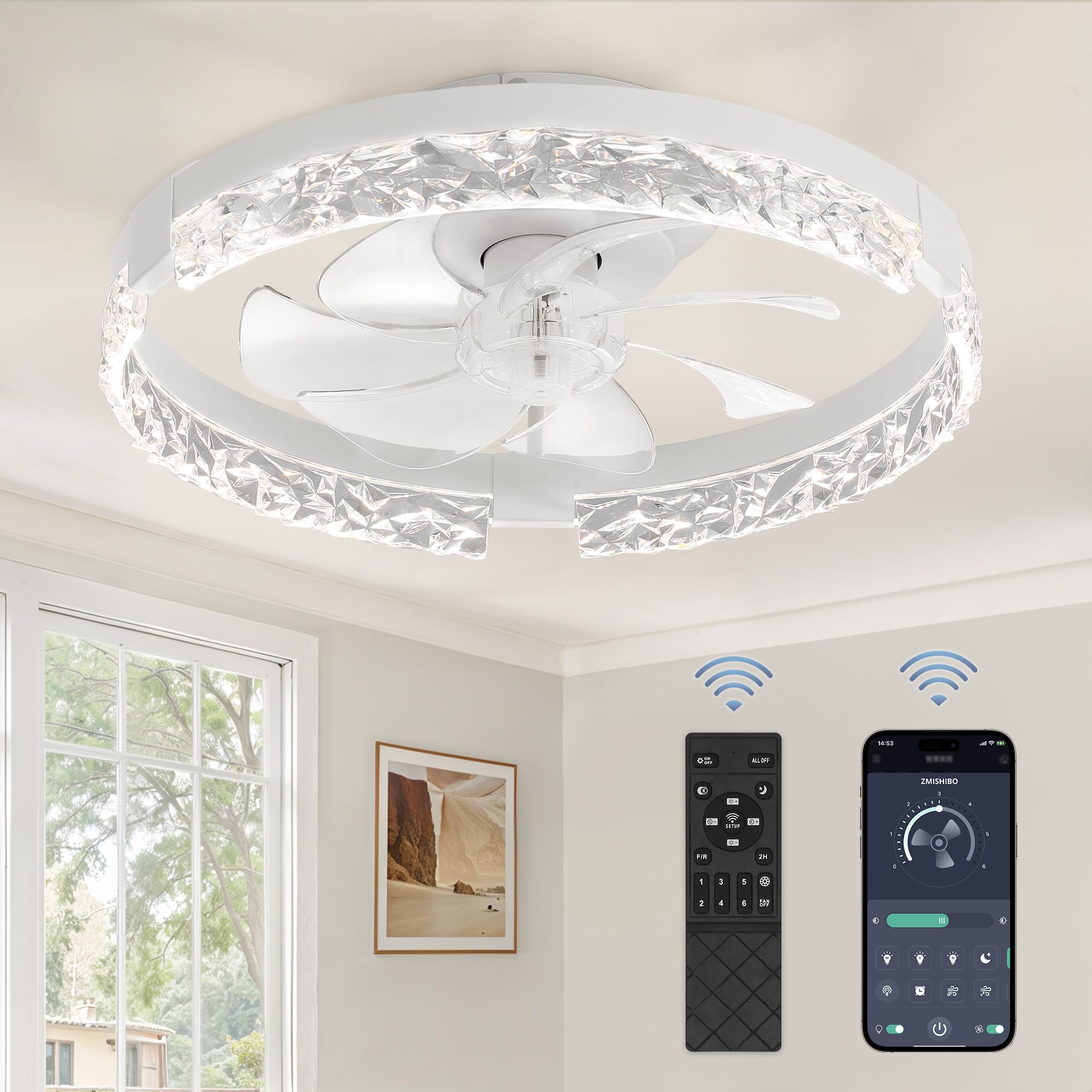ZMISHIBO 18-inch fan with remote and app control for easy operation.