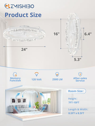 ZMISHIBO 24-inch low-profile ceiling fan fits compact rooms with strong airflow.