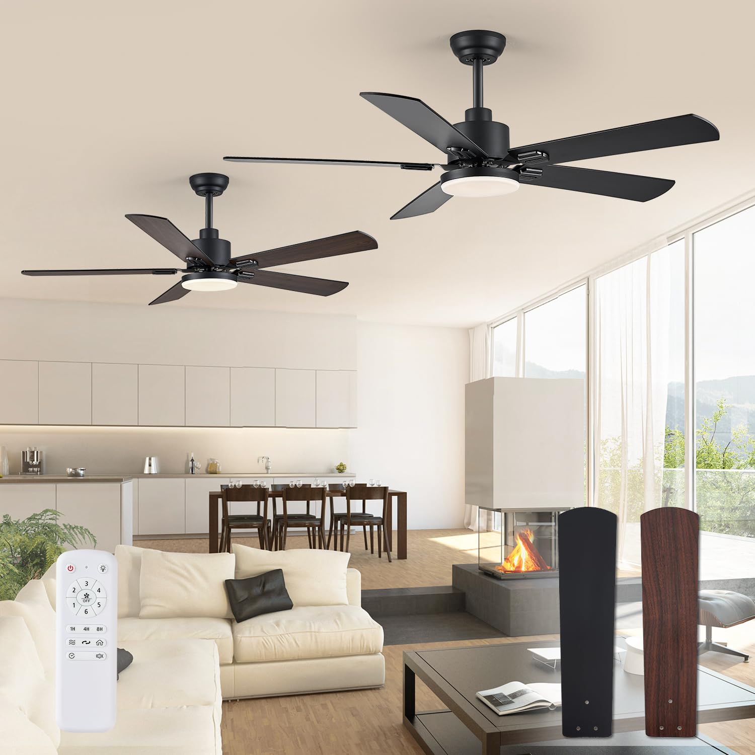 ZMISHIBO 2-pack 52-inch ceiling fans with light in a modern dual finish