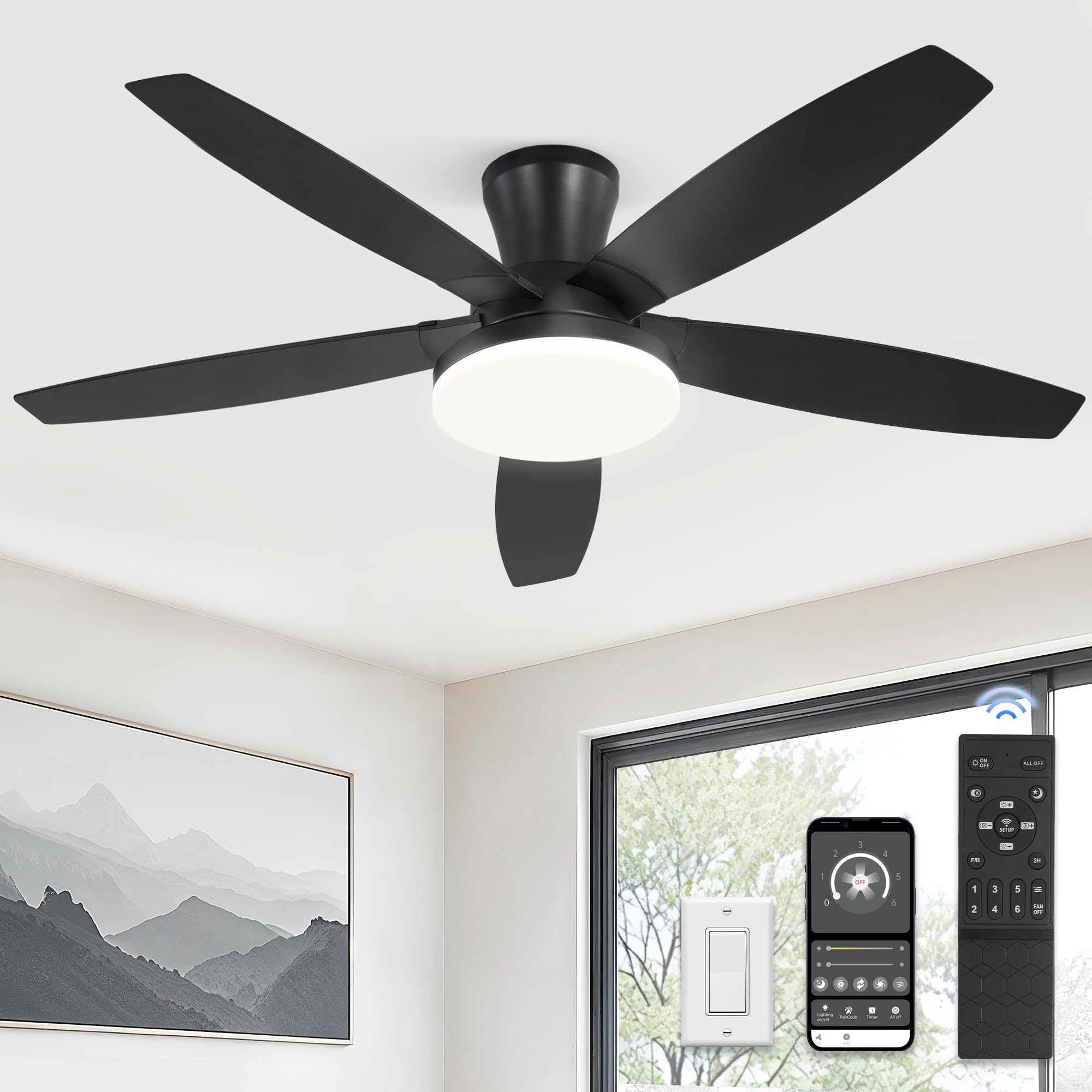 ZMISHIBO 48-inch ceiling fan with light and remote for effortless control.