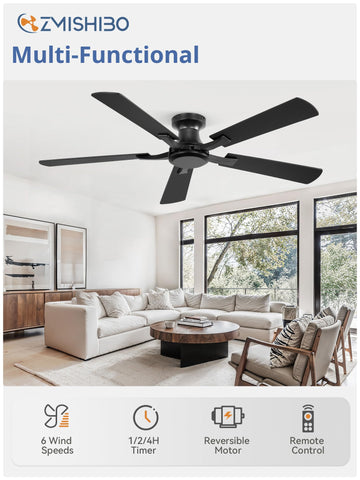 ZMISHIBO 52-inch no-light DC motor fan offers powerful, whisper-quiet cooling for bedrooms.