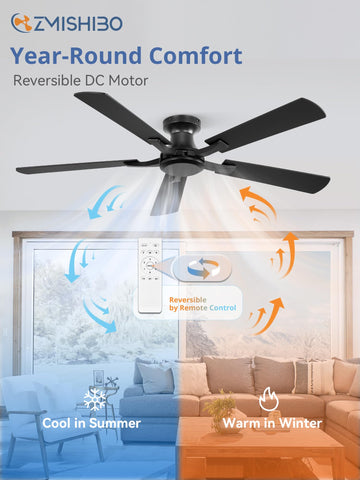 ZMISHIBO 52-inch no-light reversible motor supports seasonal comfort.