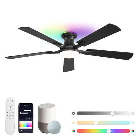 ZMISHIBO 52-inch smart ceiling fan with RGB light for living room ambiance.