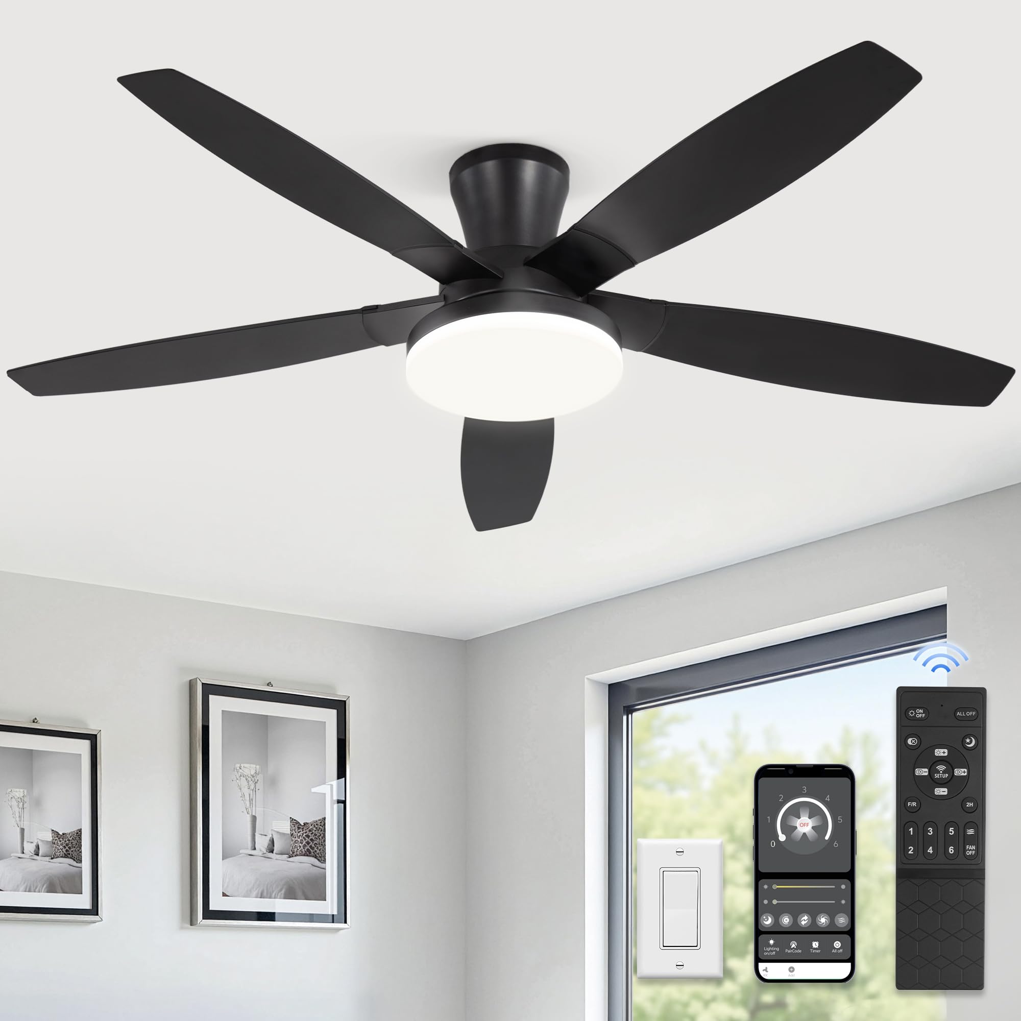 ZMISHIBO 52-inch ceiling fan with remote and light for easy control