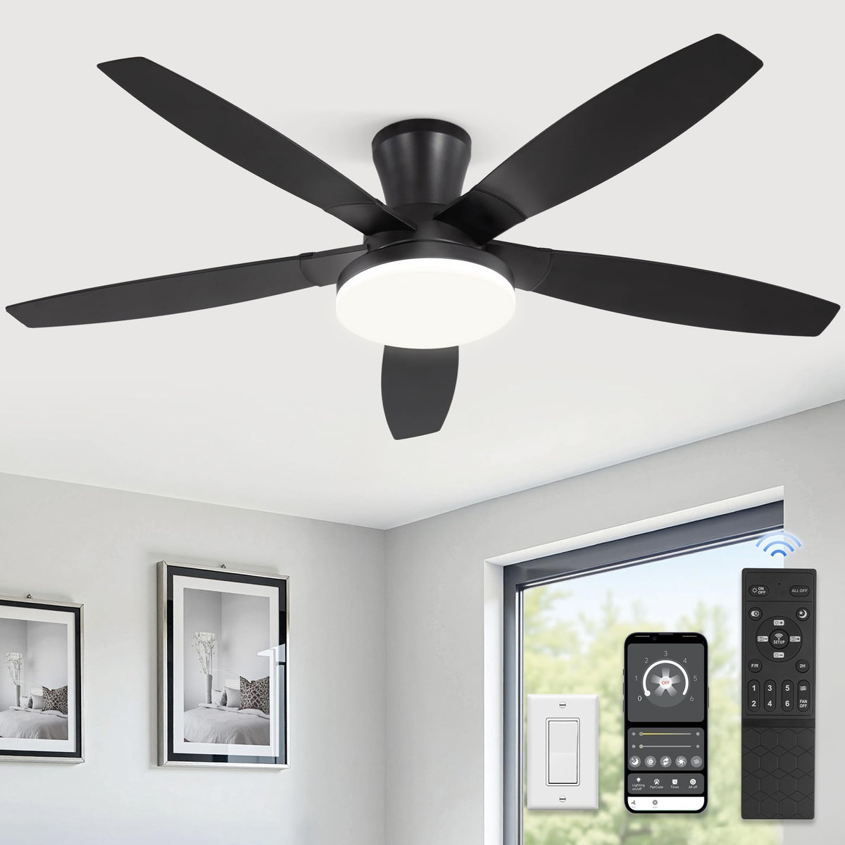 ZMISHIBO 52-inch ceiling fan with remote and light for easy control