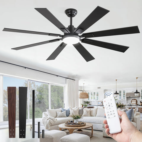 ZMISHIBO 62-inch ceiling fan with LED light for large living spaces.