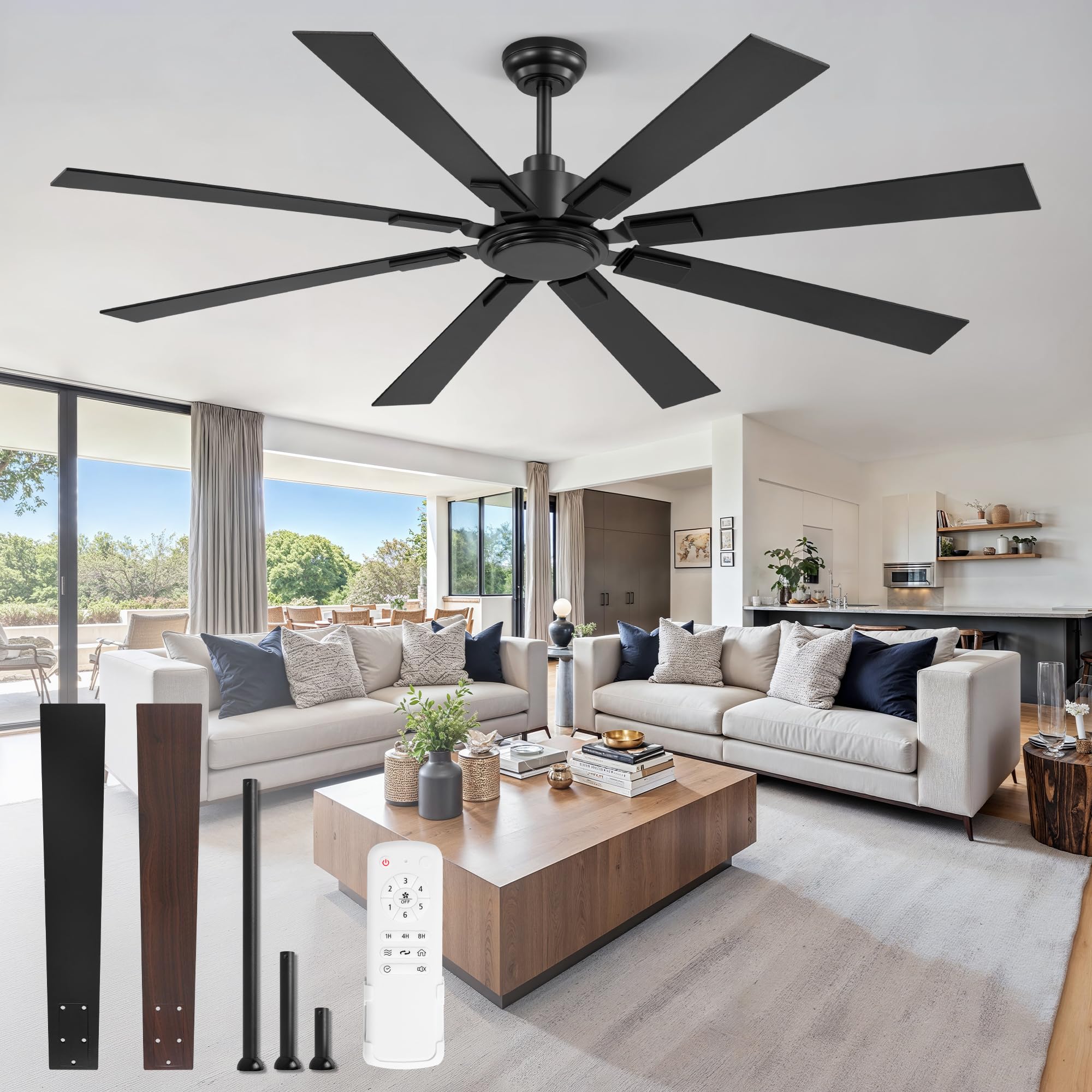 ZMISHIBO 65-inch no-light ceiling fan with remote for powerful large-room cooling