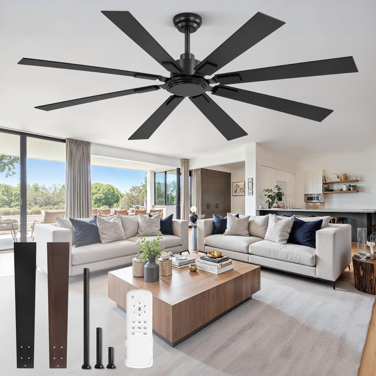 ZMISHIBO 65-inch no-light ceiling fan with remote for powerful large-room cooling