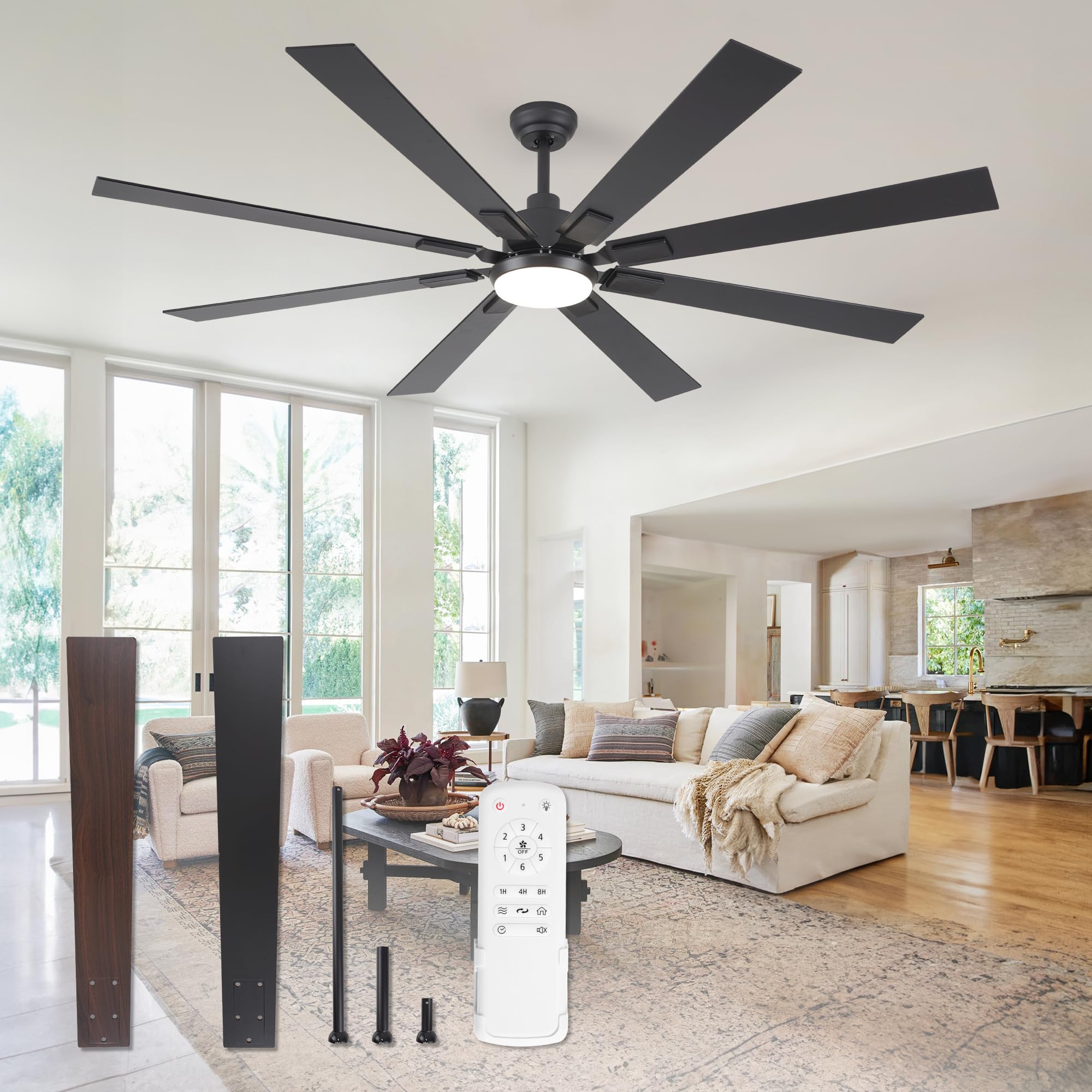ZMISHIBO 72-inch ceiling fan shown the front view in a large living space.