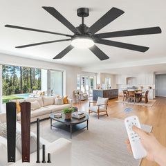 ZMISHIBO 72-inch ceiling fan with LED panel for broad living room lighting