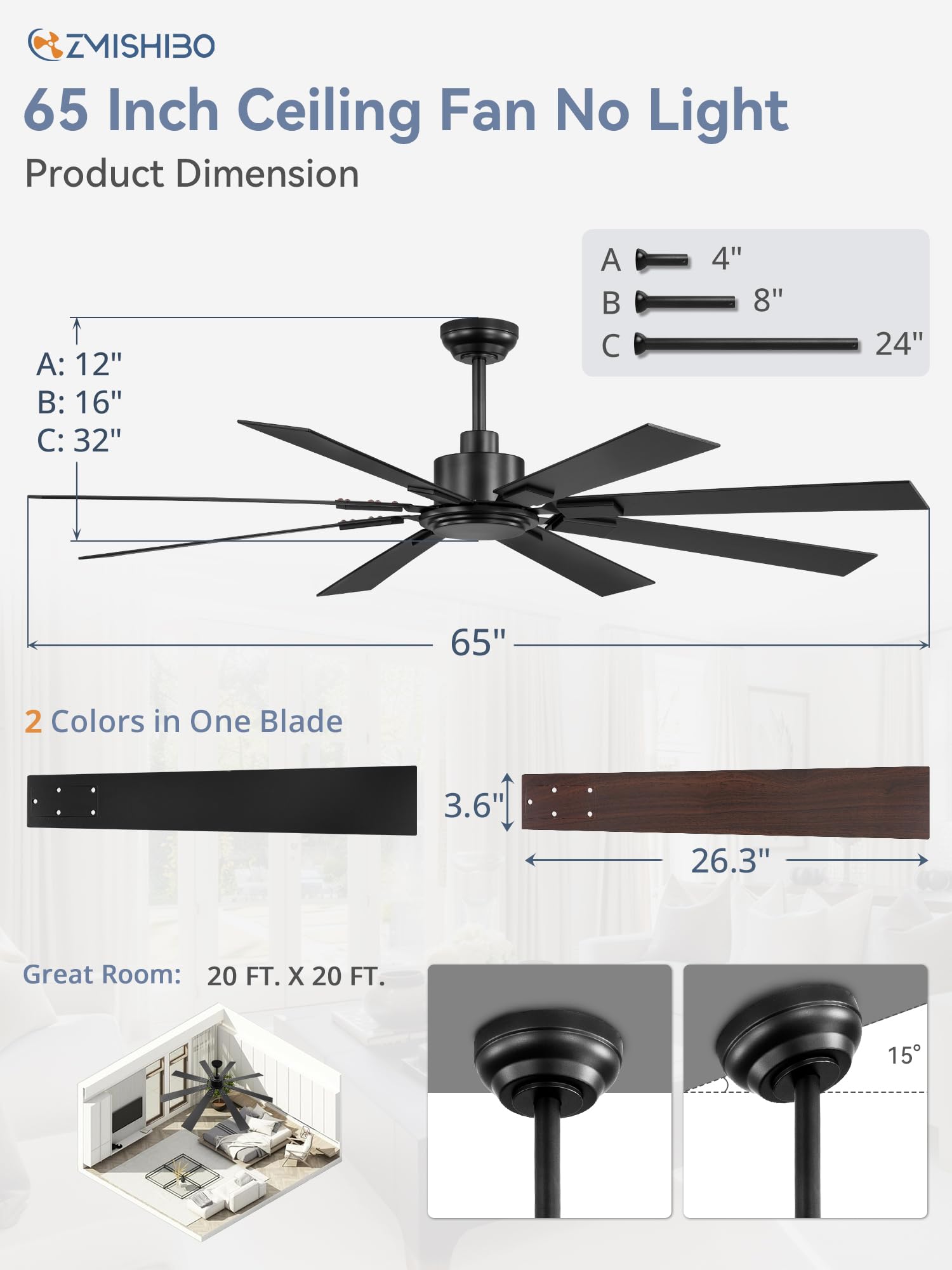 ZMISHIBO 8-blade dual-color design adds industrial and farmhouse appeal