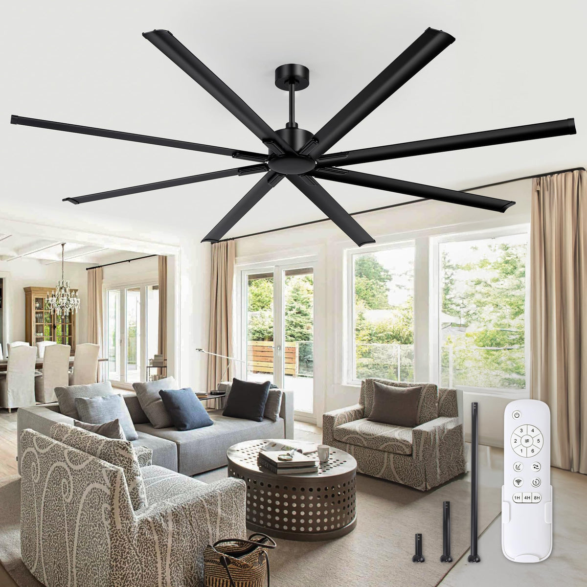 ZMISHIBO 96-inch industrial ceiling fan blades deliver stable airflow across large rooms.