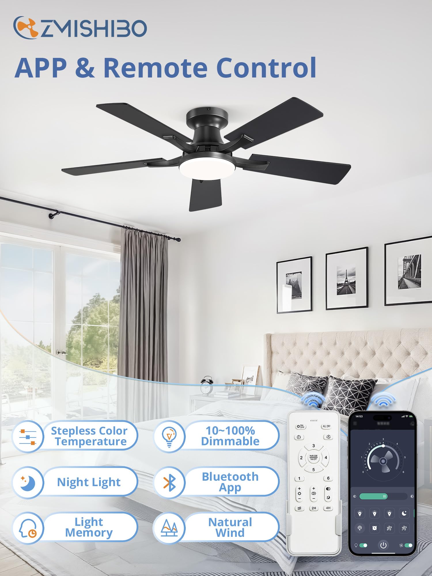 ZMISHIBO app and remote control enable convenient operation.