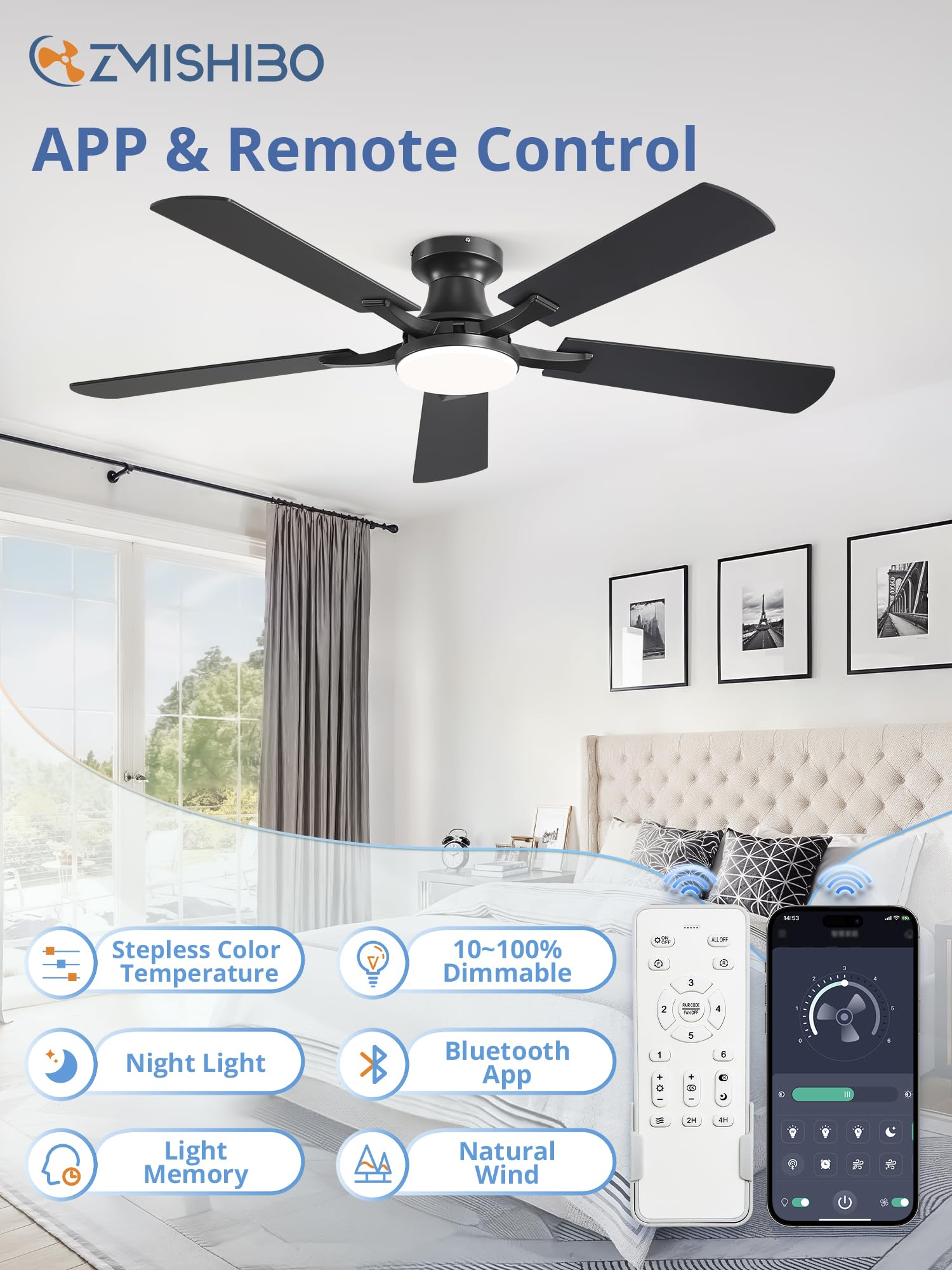 ZMISHIBO app and remote control for easy fan and light adjustments
