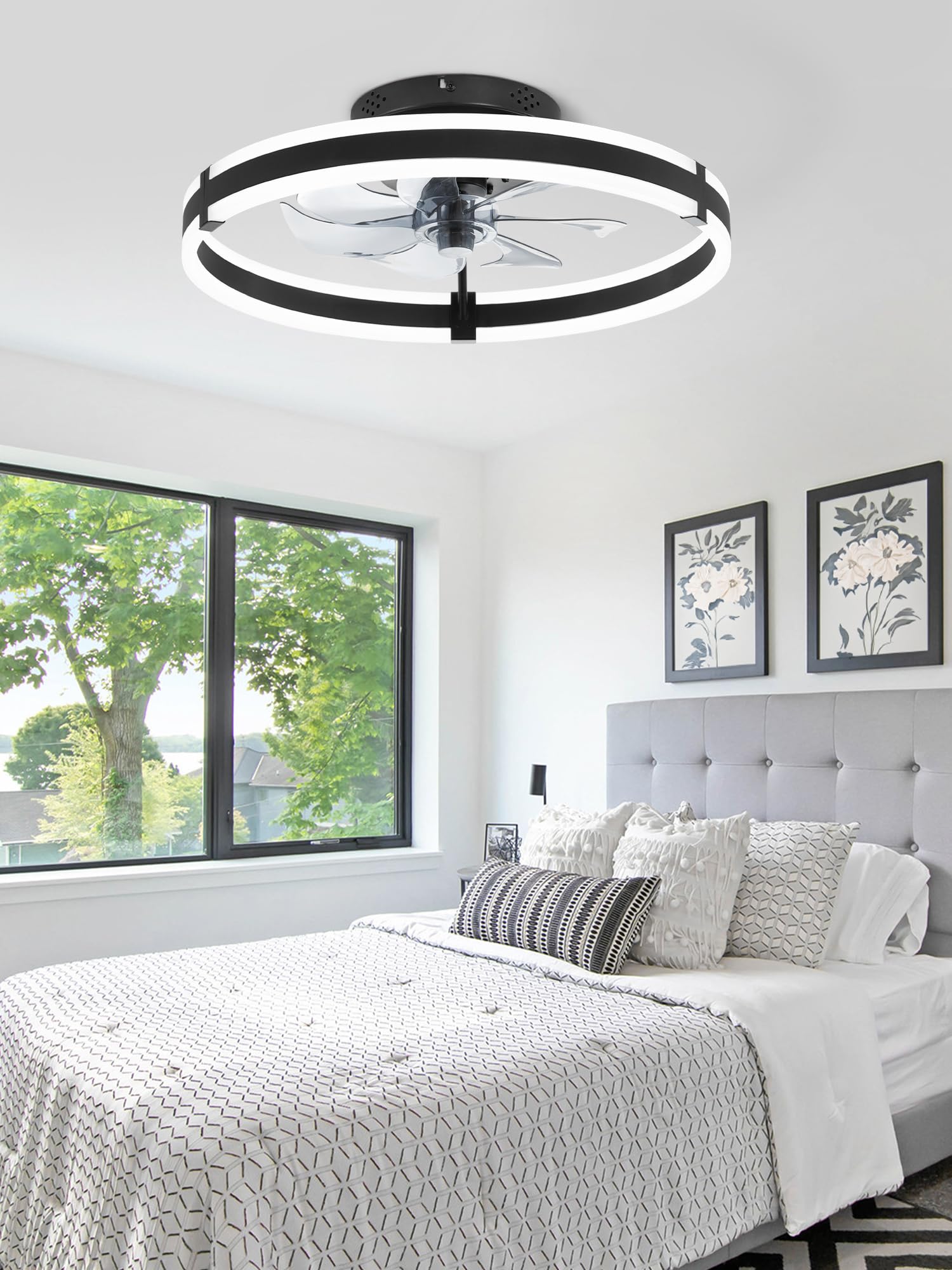 ZMISHIBO bedroom black ambience complements modern decor and soft lighting.