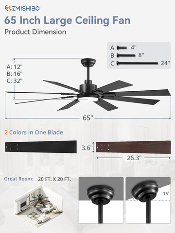 ZMISHIBO installation supports ceilings up to fifteen degrees with clear instructions.