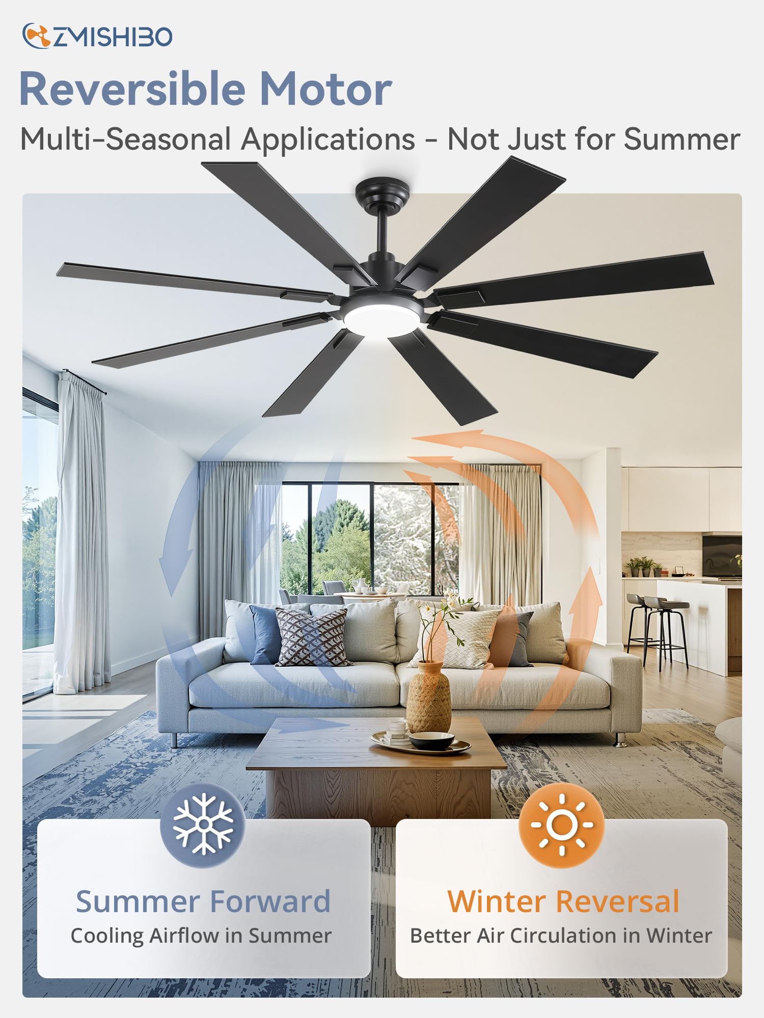 ZMISHIBO included downrods four, eight, and twenty-four inches fit various ceilings.