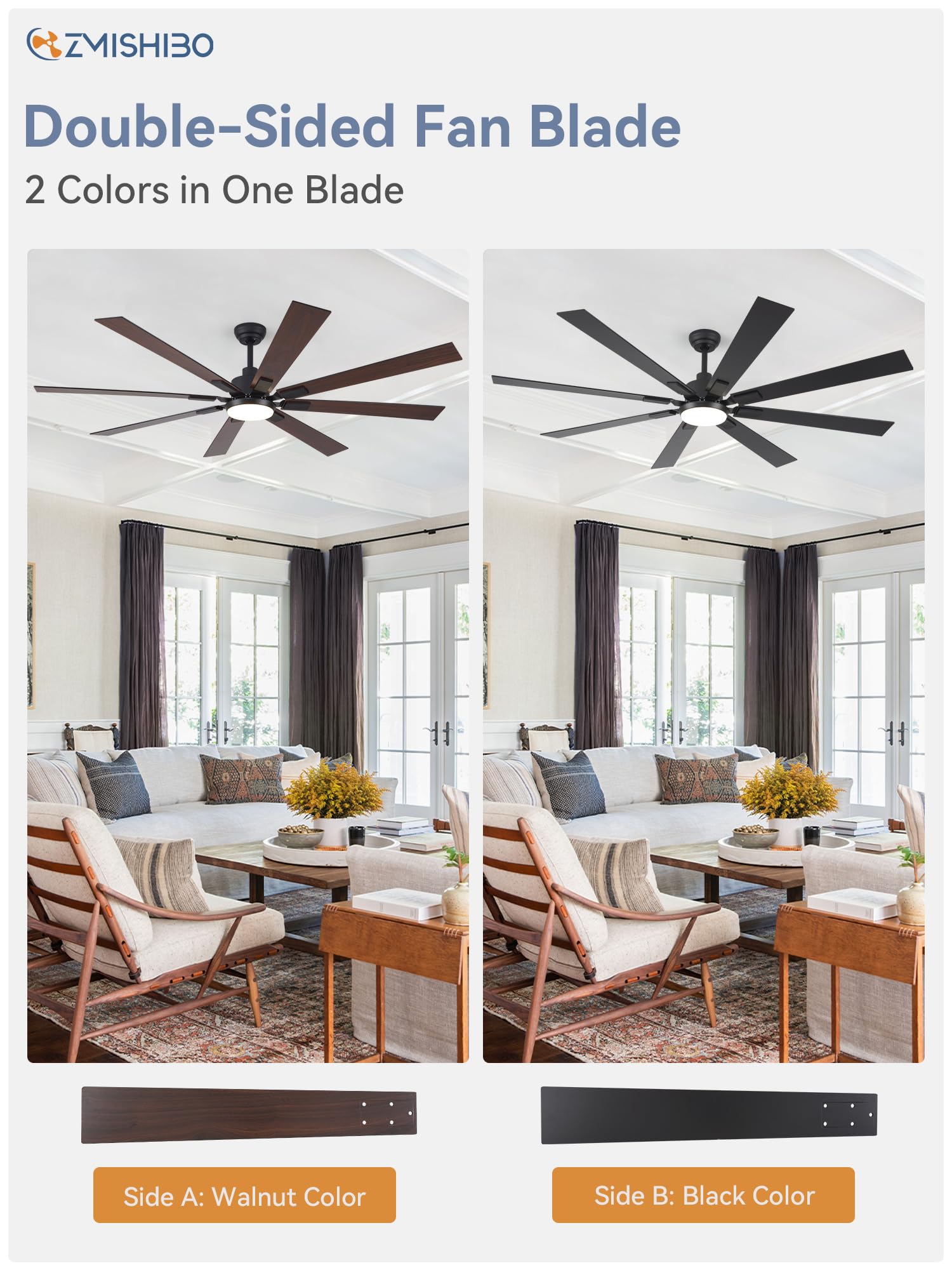 ZMISHIBO dual-finish blades in black and walnut for a modern rustic look.