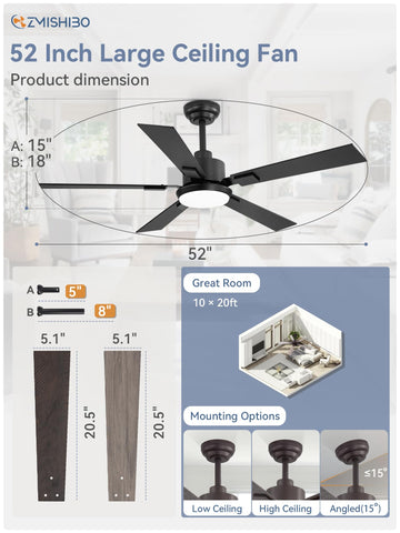 ZMISHIBO dual-finish blades enhance decor with black-walnut contrast.