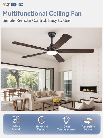 Dual finish blades in walnut and black add farmhouse style to any room.