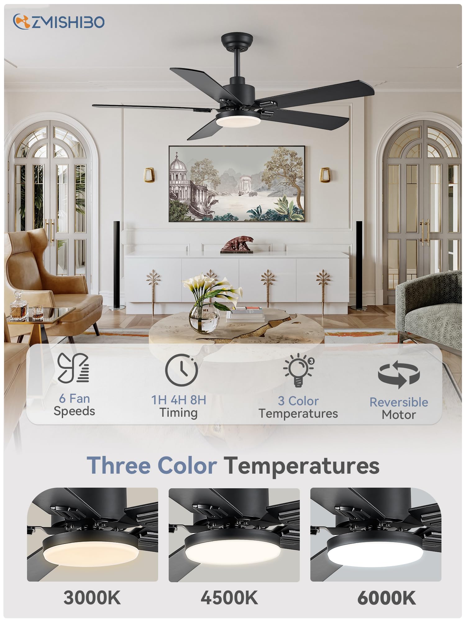 Walnut and black dual-finish blades on ZMISHIBO fans
