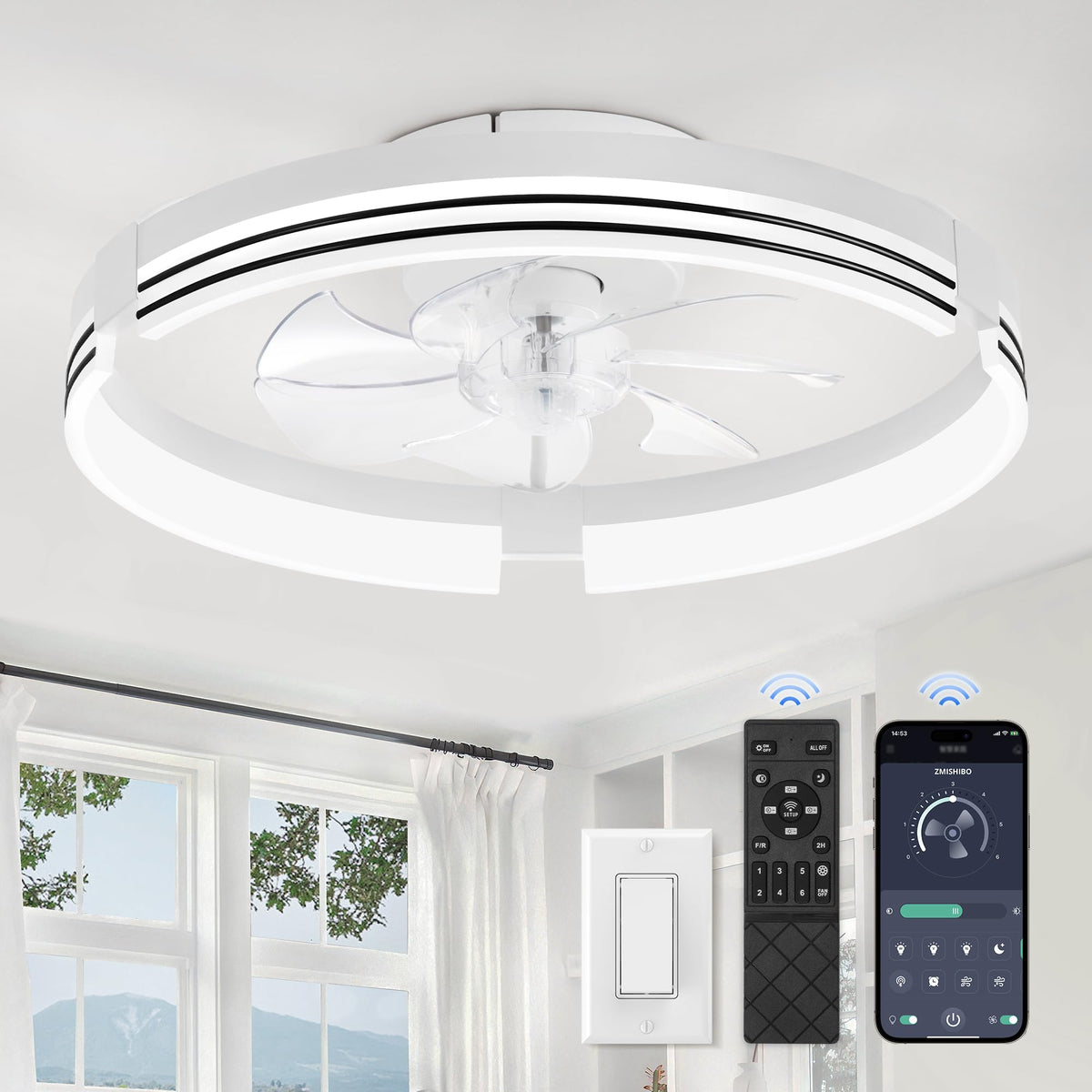 ZMISHIBO low profile ceiling fan with remote light for easy room control