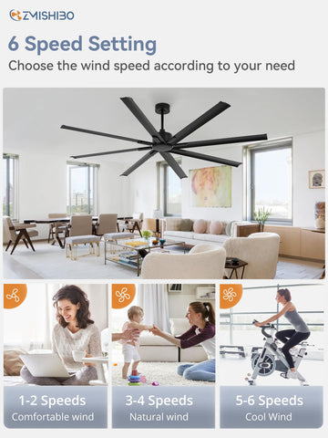 ZMISHIBO ceiling fan suitable for porch, garage, or shop installation.