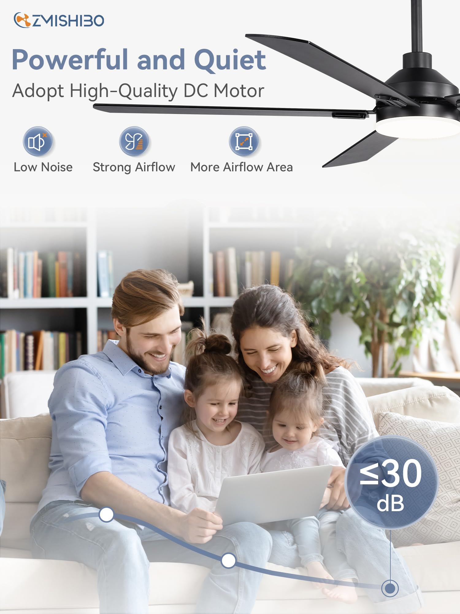 Powerful copper motor delivers strong airflow with low noise.