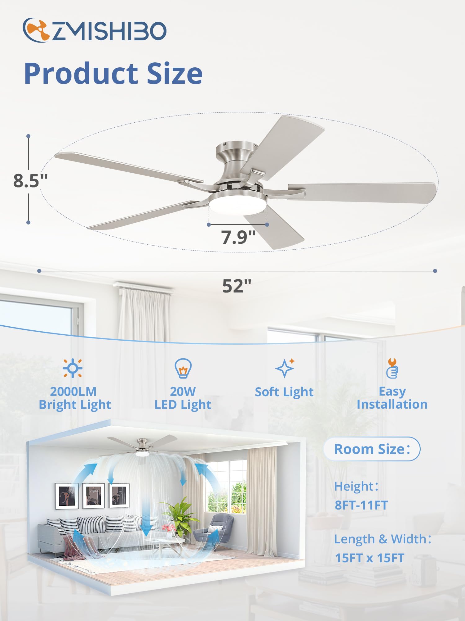 ZMISHIBO quiet, high-RPM motor delivers strong airflow with minimal noise.