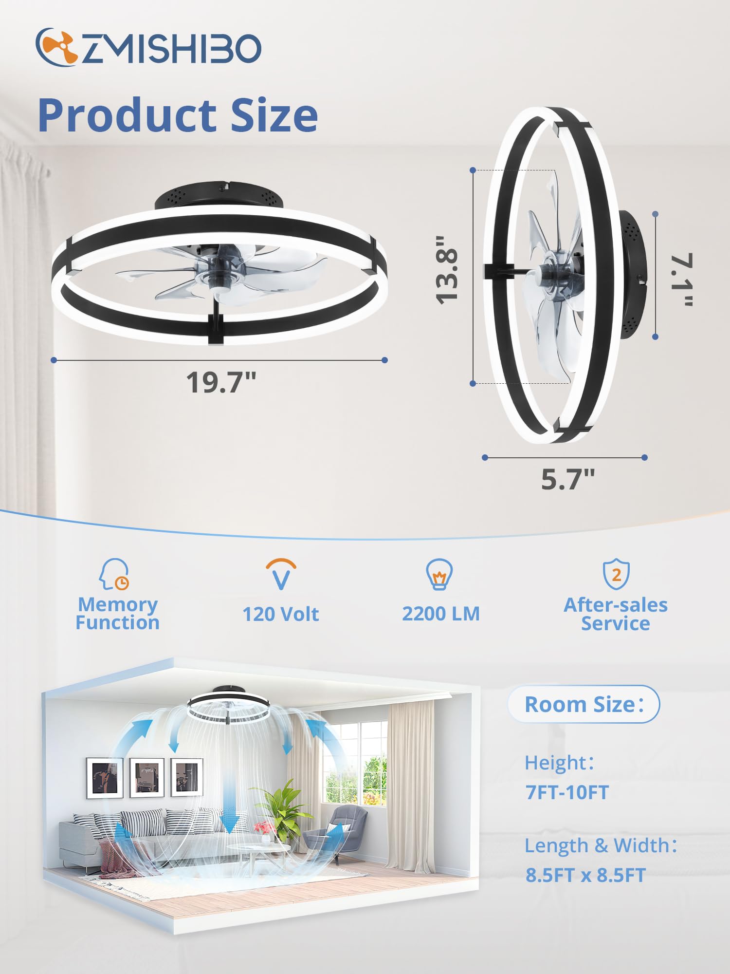 ZMISHIBO quiet remote operation lets you control lighting and speed.
