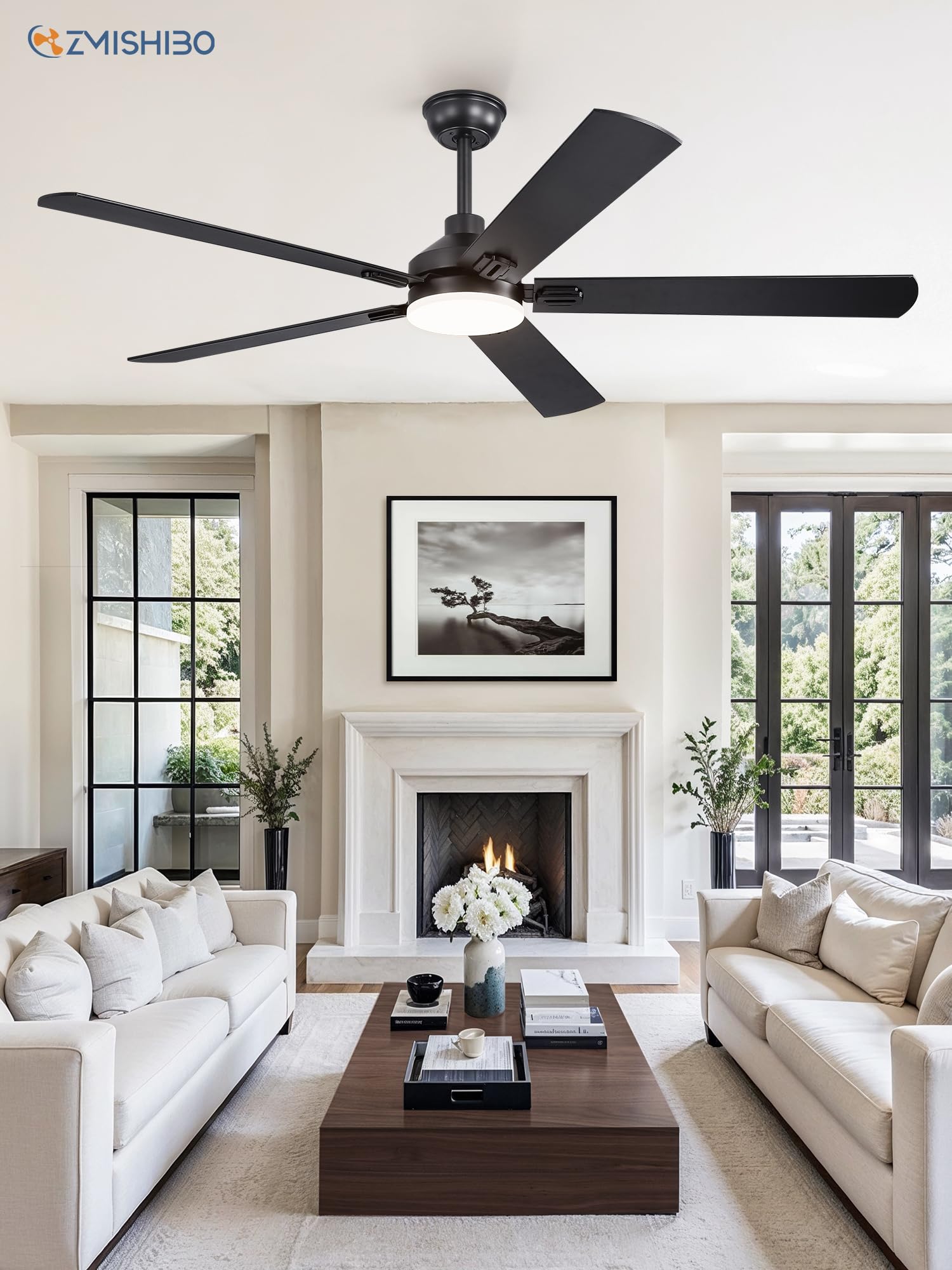 Modern farmhouse silhouette with black accents enhances living rooms and bedrooms.