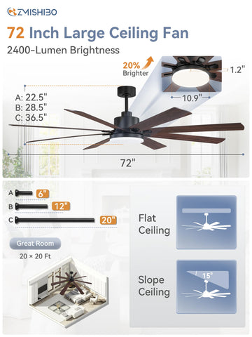 ZMISHIBO remote-controlled ceiling fan with LED lighting for ease