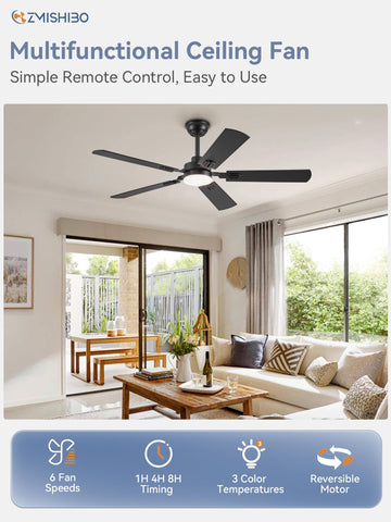 ZMISHIBO remote-control ceiling fan for convenient operation from across the room.