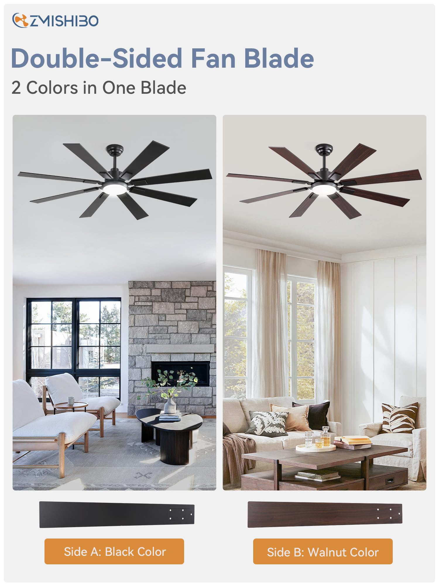 ZMISHIBO remote control for easy fan and light adjustments.