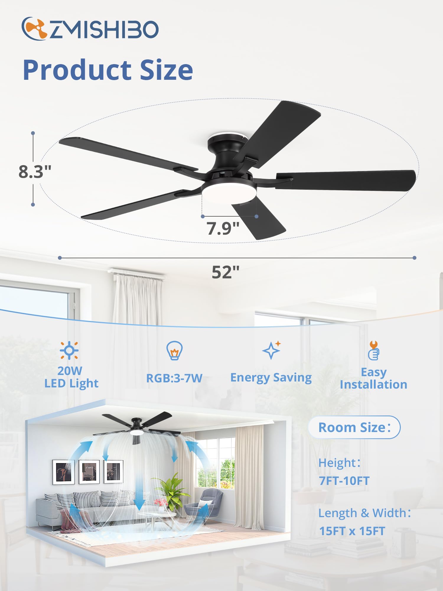 ZMISHIBO reversible motor enhances seasonal comfort.