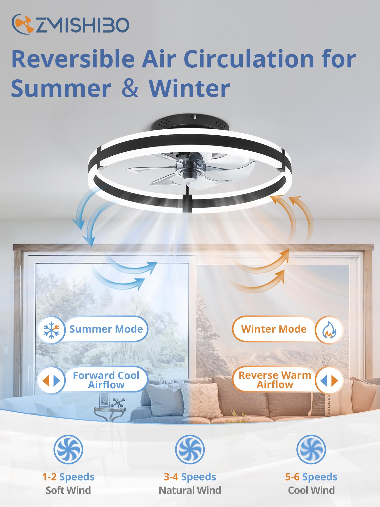 ZMISHIBO seven-blade fan delivers smooth airflow with quiet operation.