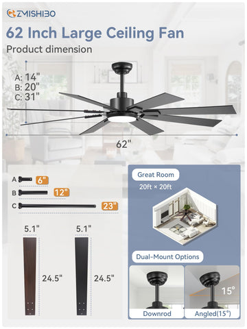 ZMISHIBO six-speed DC motor delivers efficient cooling for rooms.