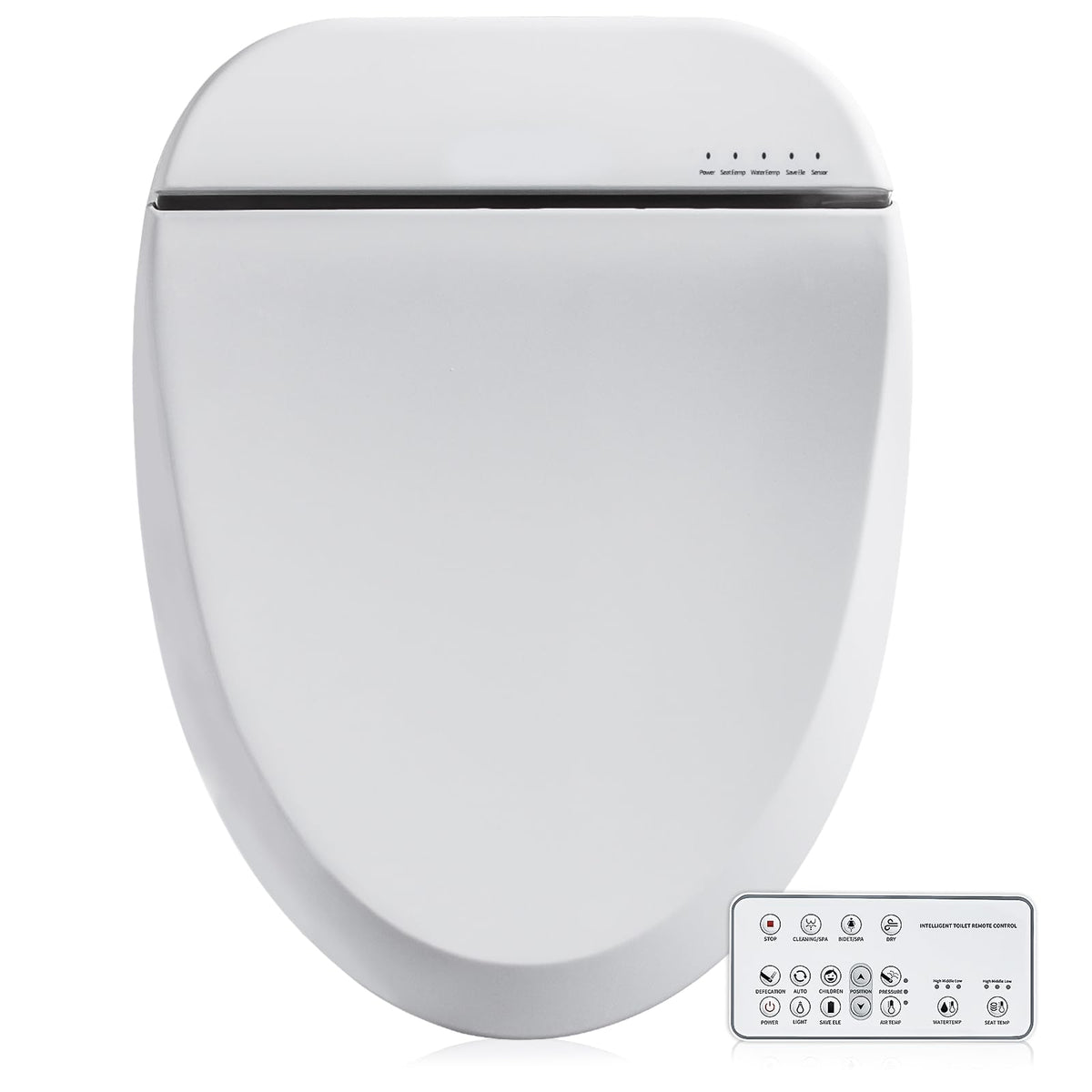 ZMJH A102S-W elongated seat front view showcases sleek design and quick setup.