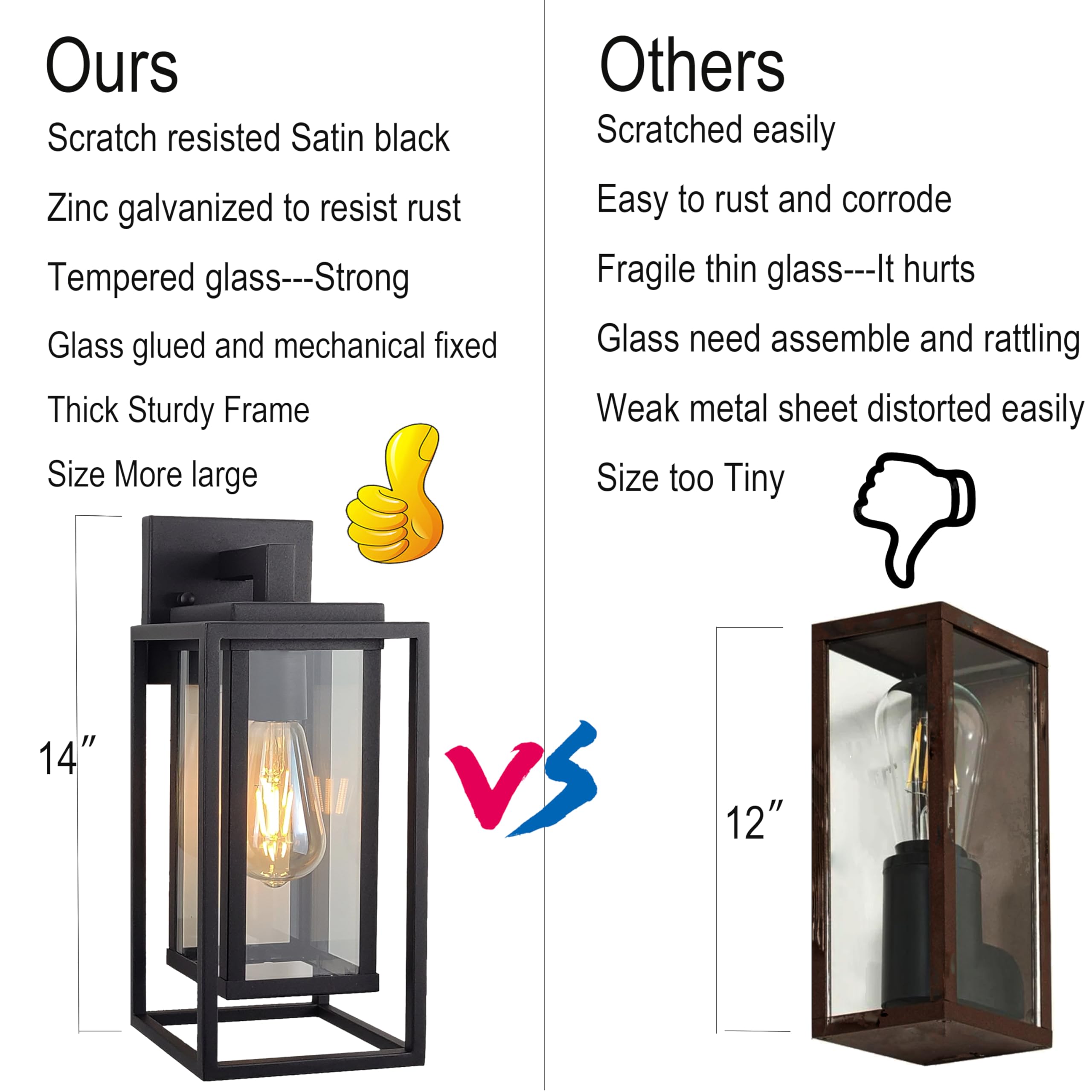 ZMKMOK 14-inch wall light provides balanced porch illumination for doors and gates.