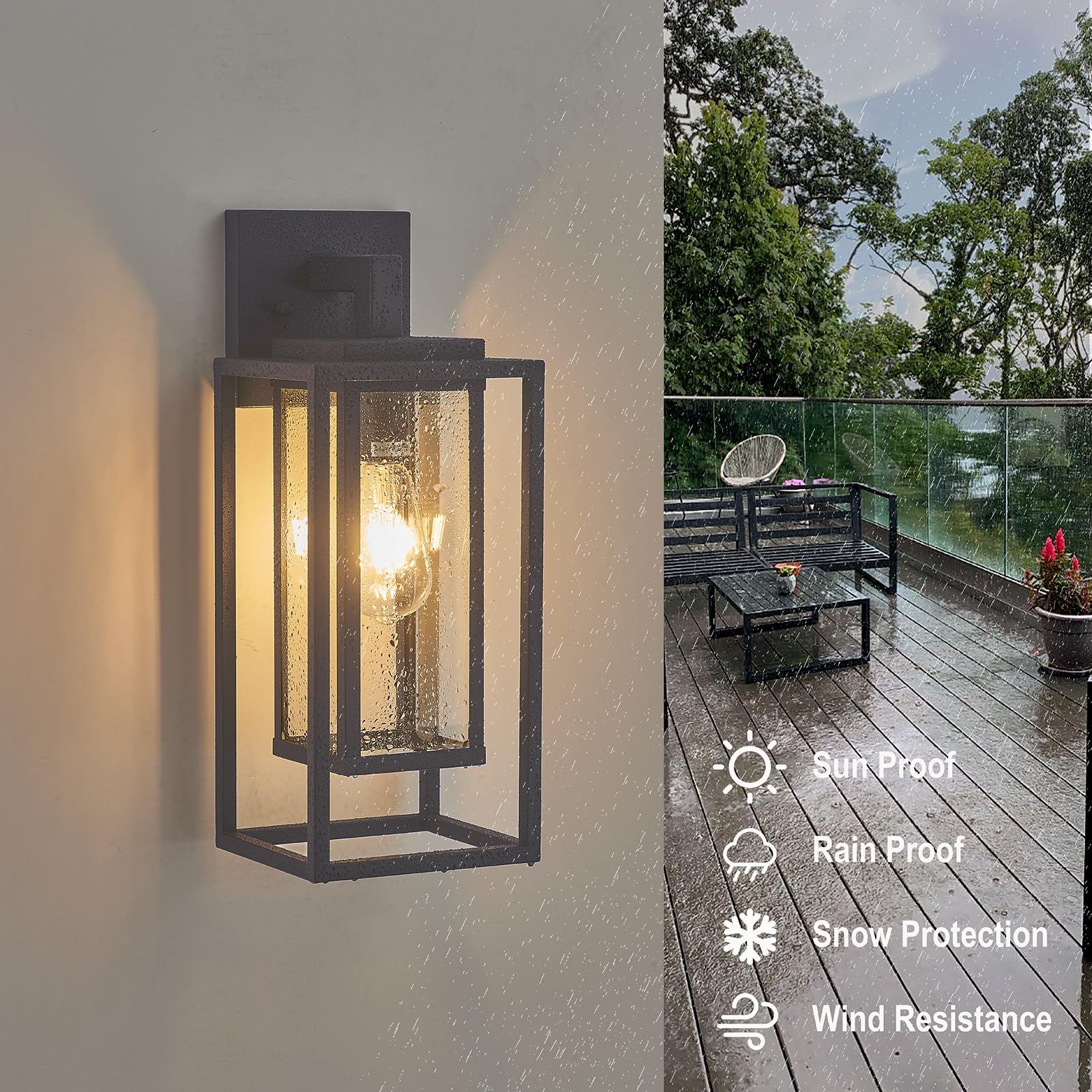 ZMKMOK weatherproof finish stands up to wind and rain for reliable exterior lighting.
