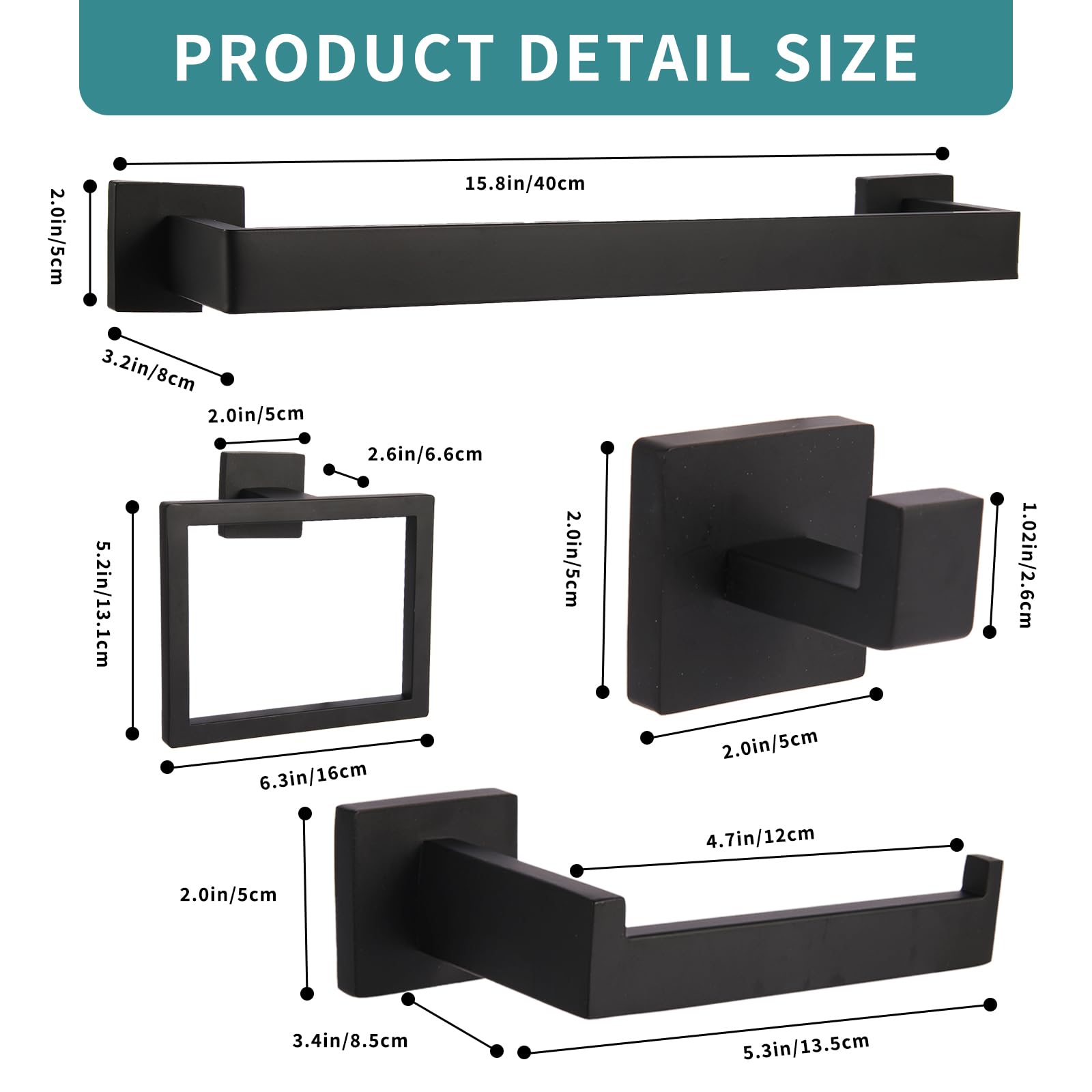 ZMNKLRY 15.6-inch towel bar with matte black finish for secure towels