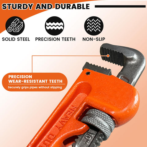 Zmwjyxx 12-inch pipe wrench provides secure grip on smooth pipes with deep grooves